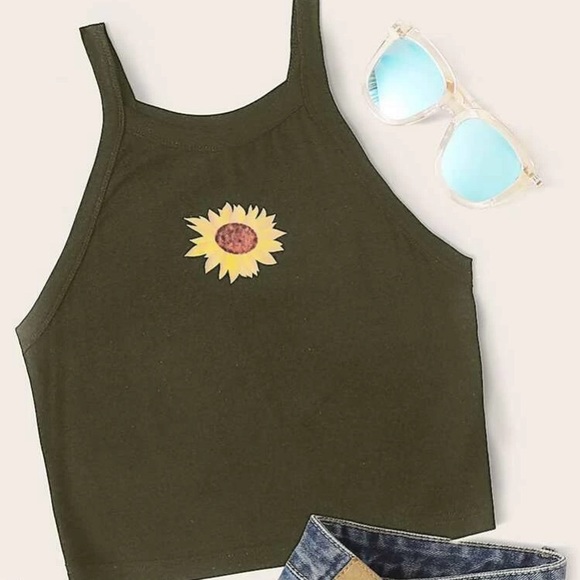 SHEIN Tops - Sunflower Print Crop Cami Top